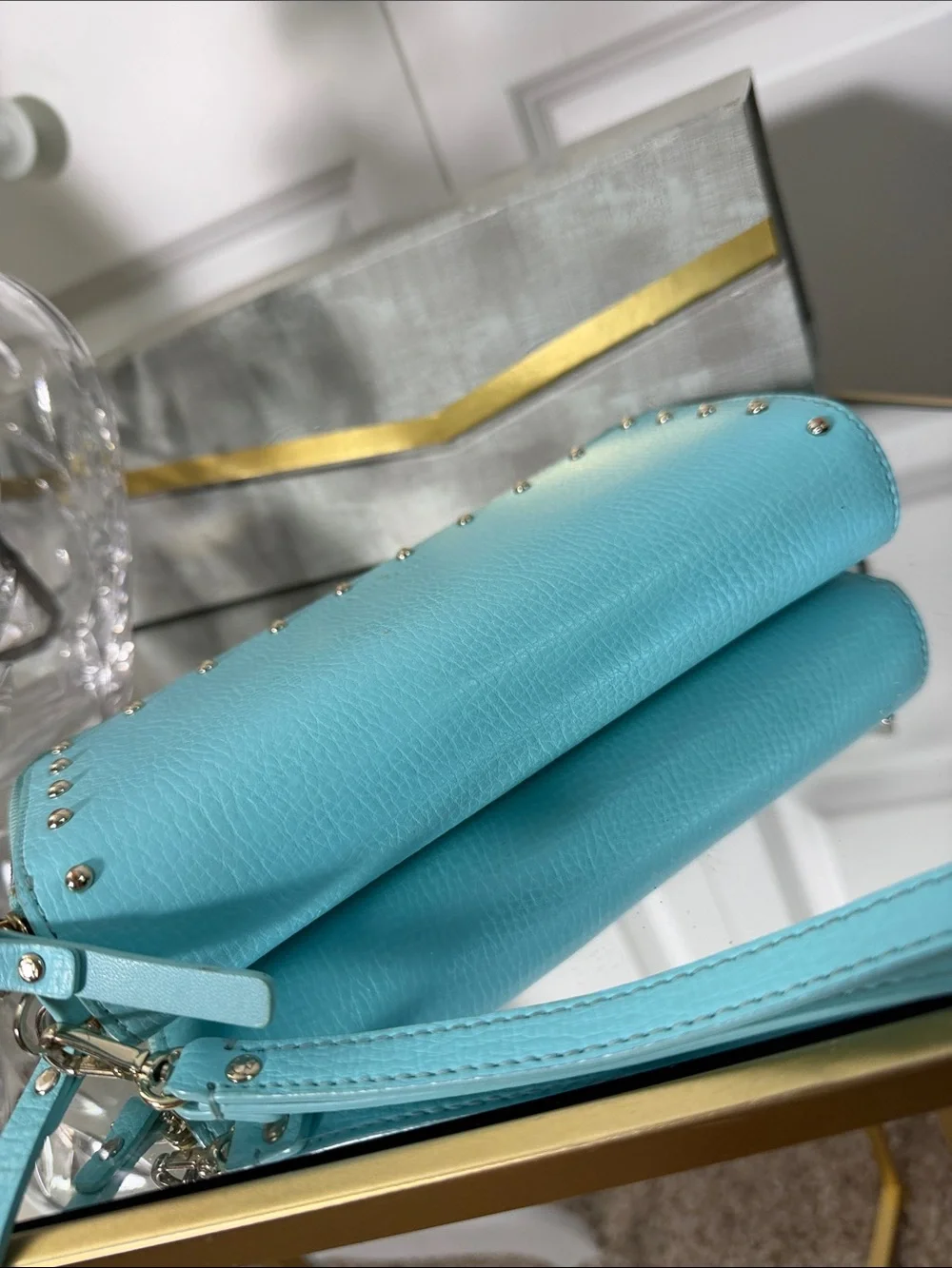kate spade RARE Tiffany blue studded wristlet clutch